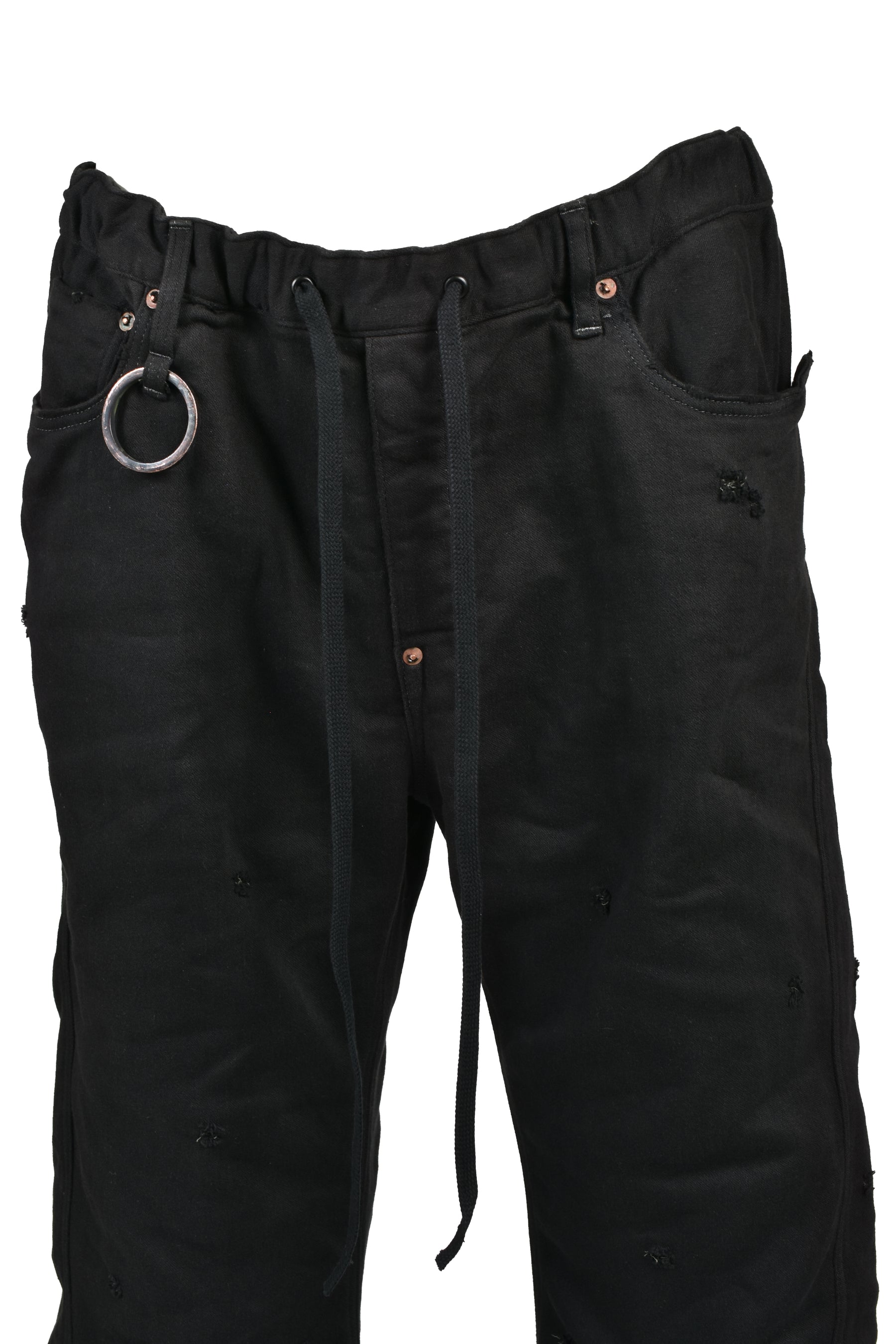 HOME FLARE JEANS WITH DAMAGE PANTS / BLK