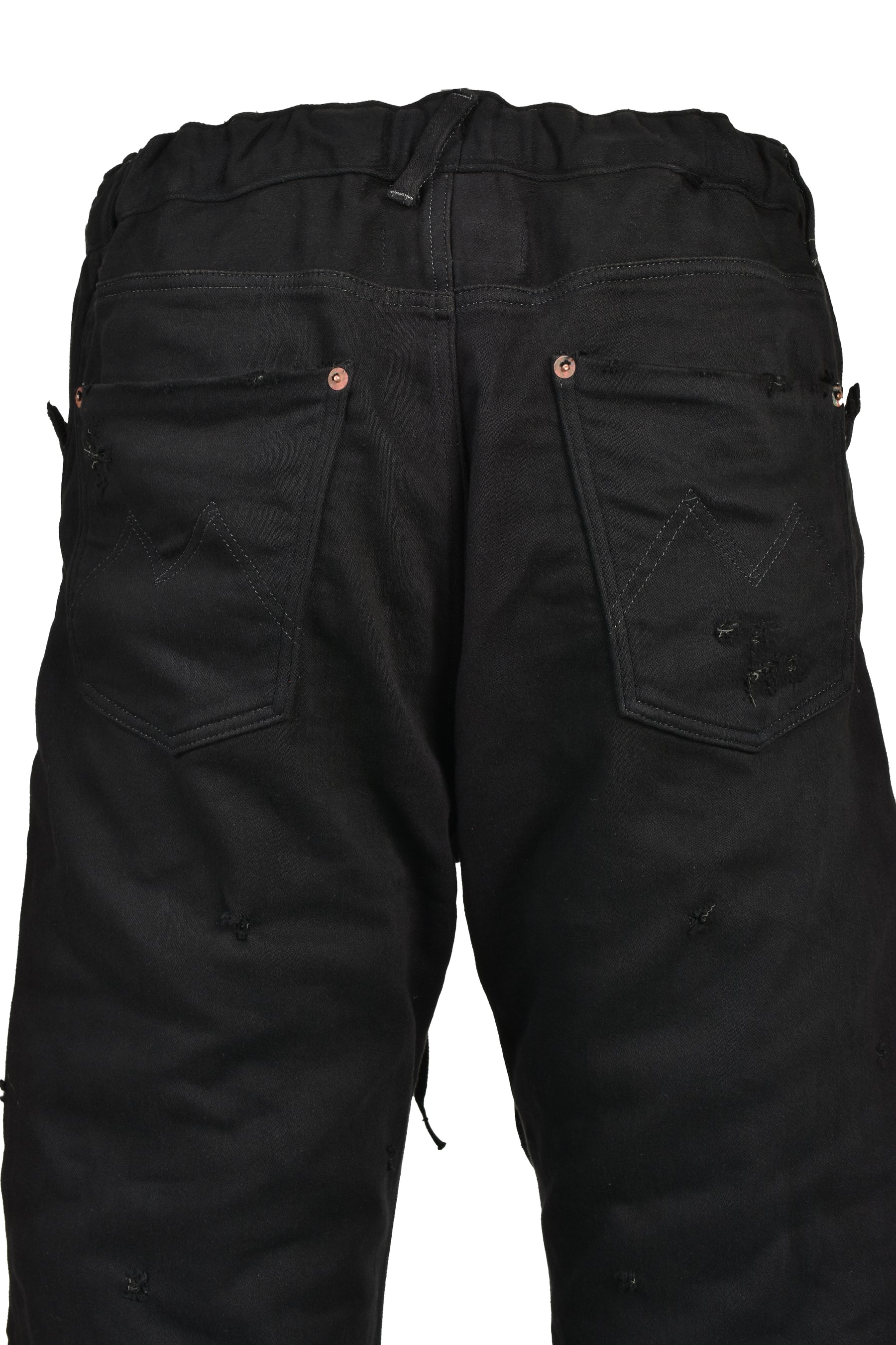 HOME FLARE JEANS WITH DAMAGE PANTS / BLK