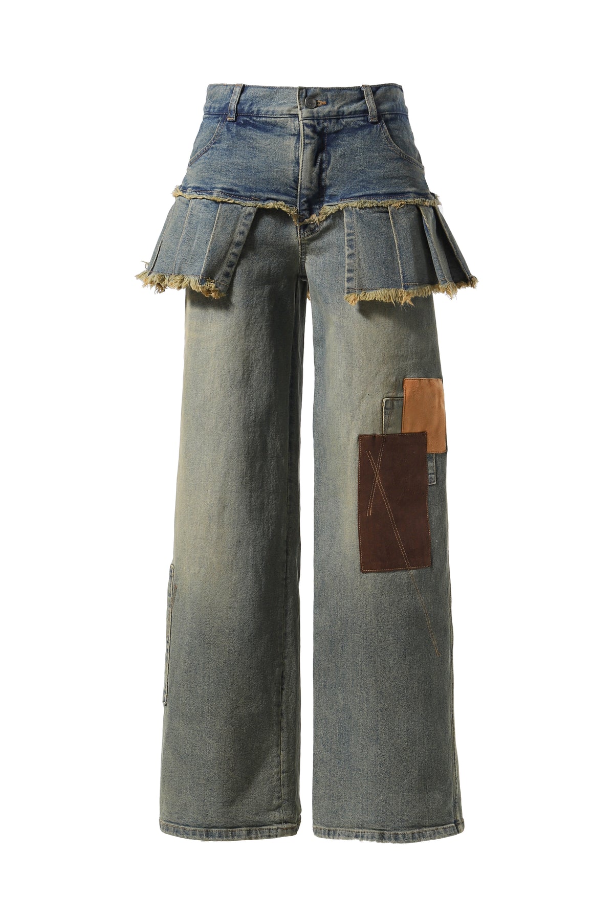 PATCHWORK DENIM PLEATS SKIRT JEANS / BLU