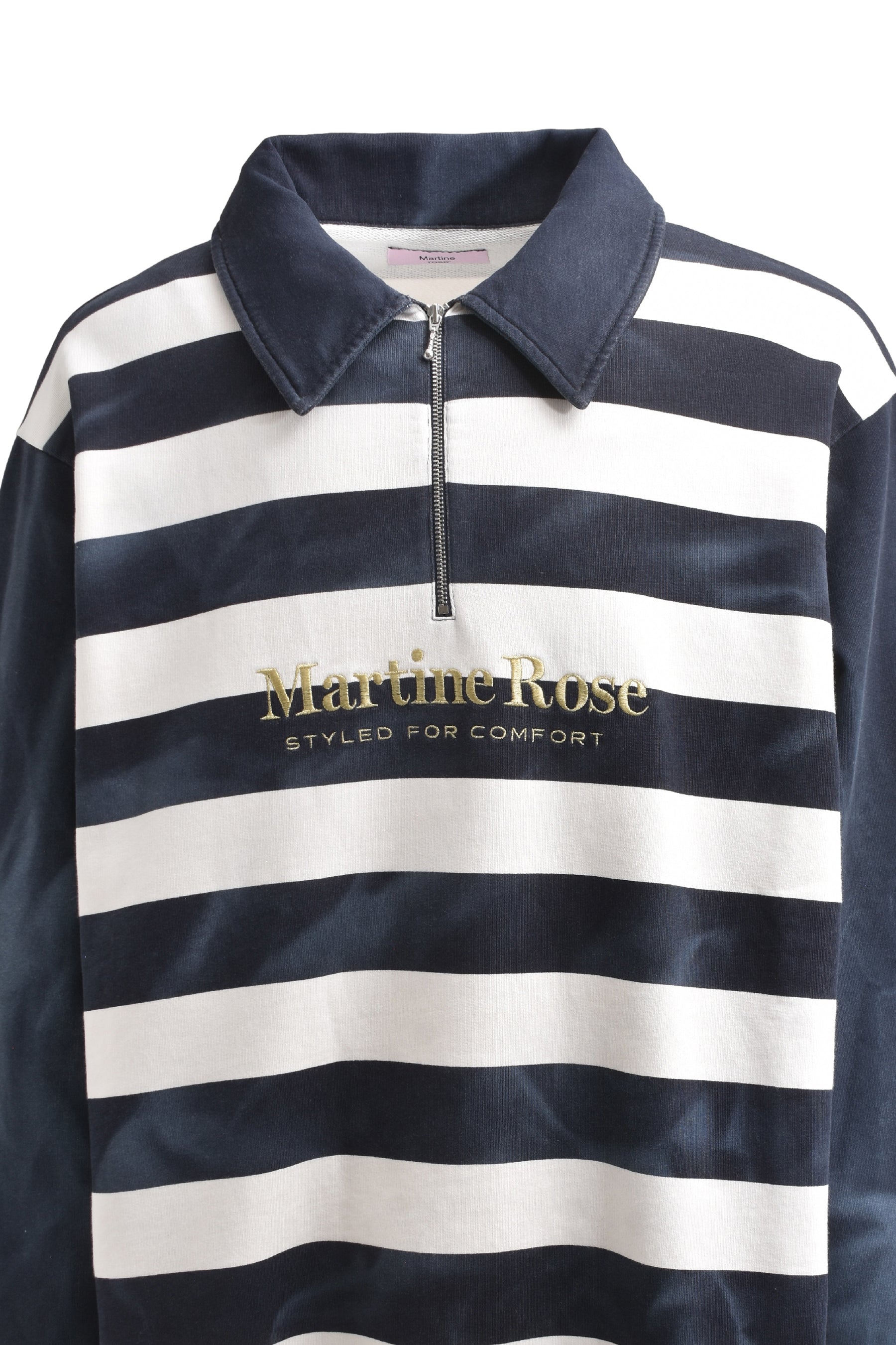 ZIP UP POLO / NVY WHT STRIPES
