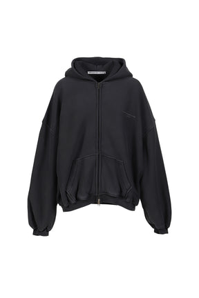 ZIP UP HOODIE W/ GRAPHIC LOGO / WASHED BLK