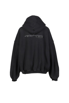 ZIP UP HOODIE W/ GRAPHIC LOGO / WASHED BLK