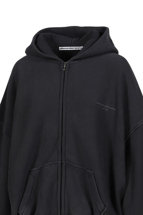 ZIP UP HOODIE W/ GRAPHIC LOGO / WASHED BLK