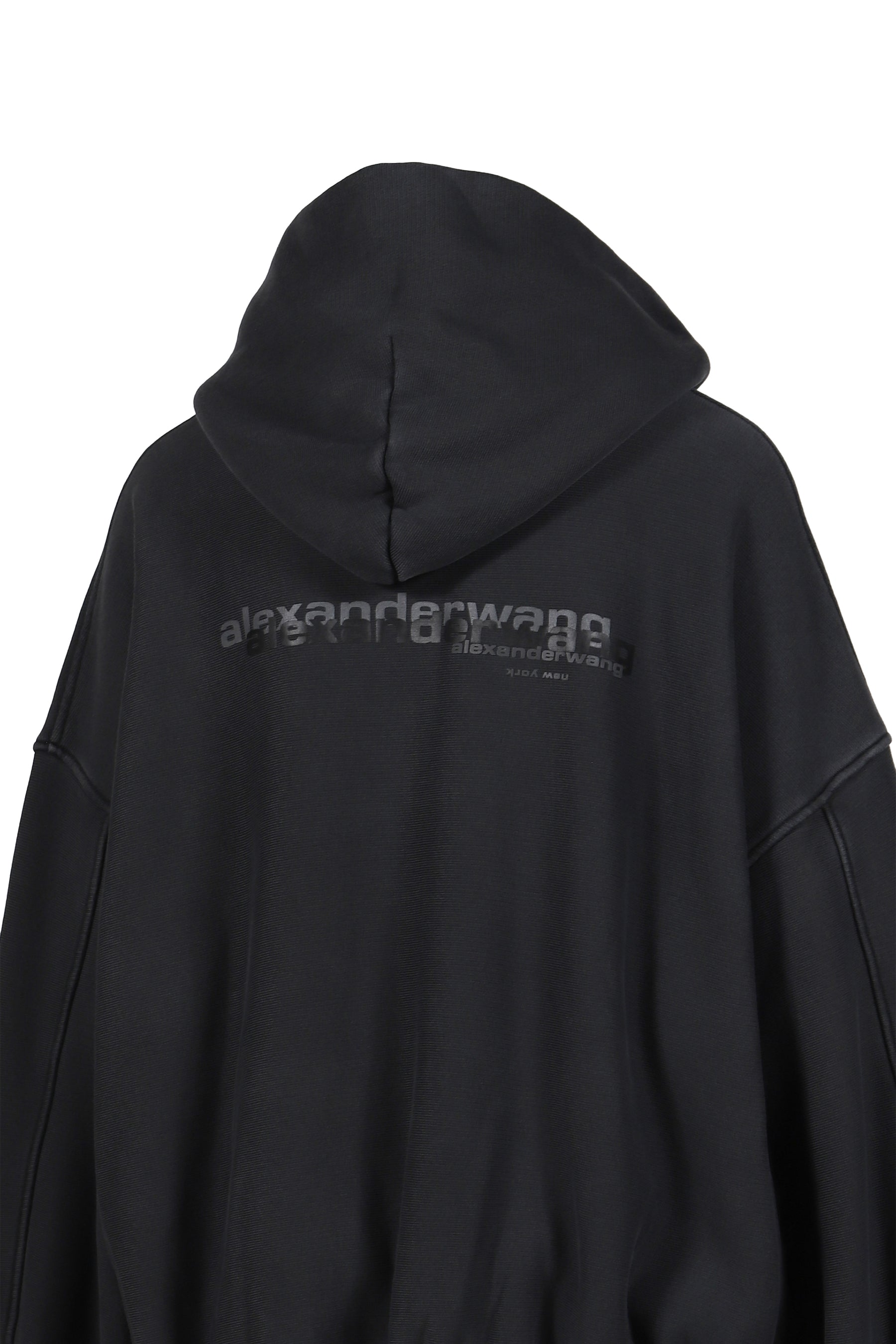 ZIP UP HOODIE W/ GRAPHIC LOGO / WASHED BLK