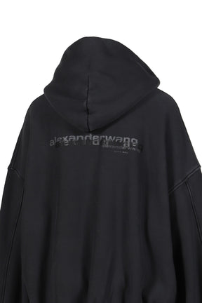 ZIP UP HOODIE W/ GRAPHIC LOGO / WASHED BLK