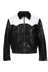 WESTERN LEATHER HARRINGTON JACKET / BLK WHT