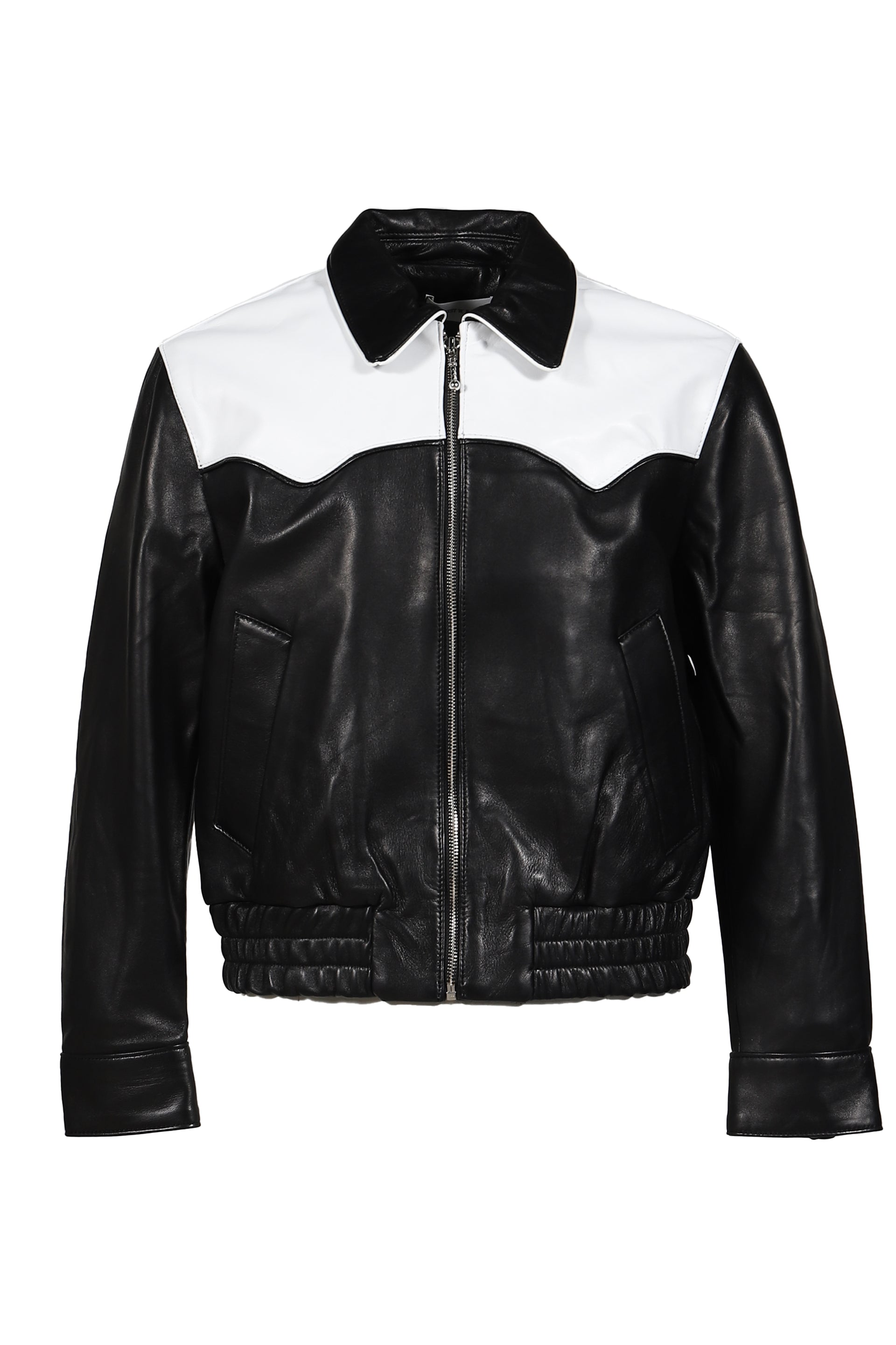WESTERN LEATHER HARRINGTON JACKET / BLK WHT