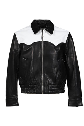 WESTERN LEATHER HARRINGTON JACKET / BLK WHT