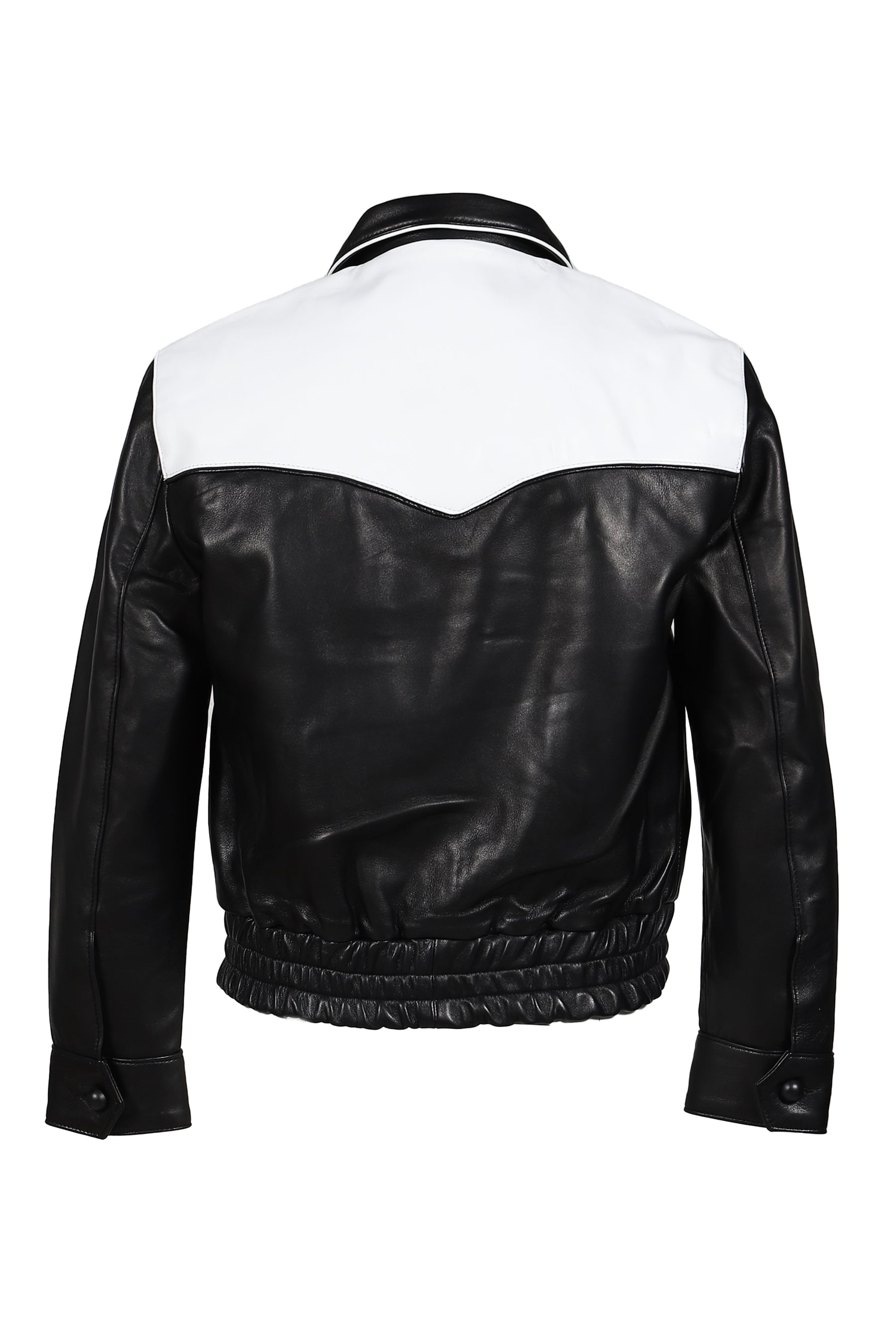 WESTERN LEATHER HARRINGTON JACKET / BLK WHT