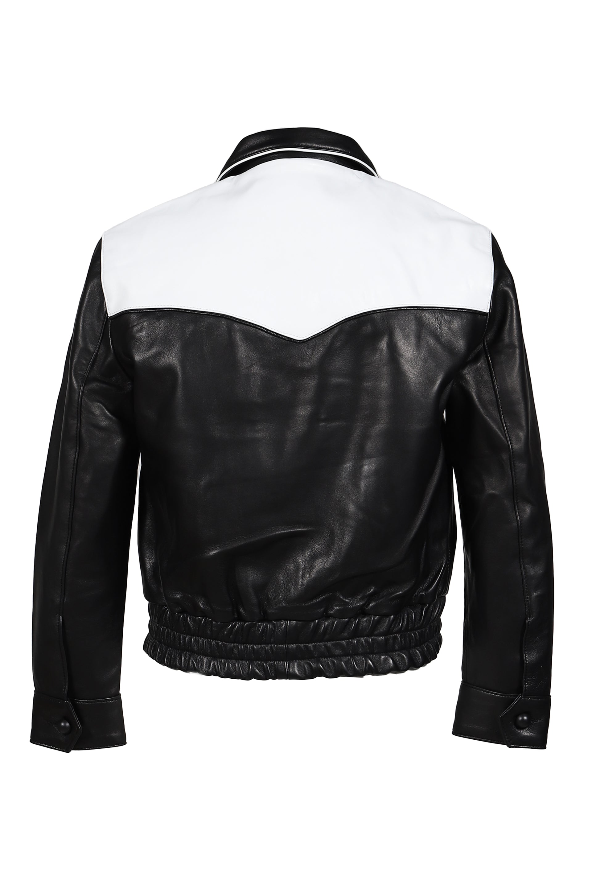 WESTERN LEATHER HARRINGTON JACKET / BLK WHT