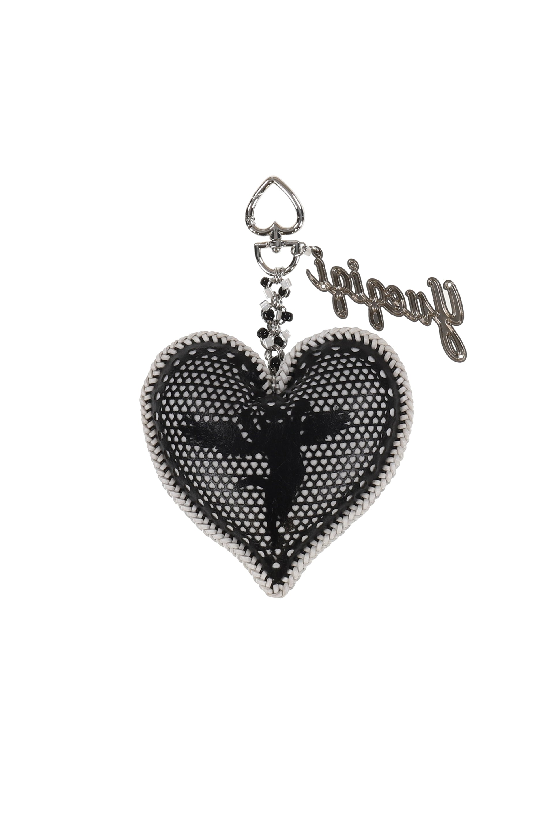 CUPID'S PERFORATED HEART CHARM - BLACK / BLK/WHT