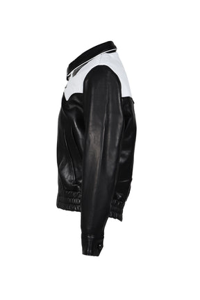 WESTERN LEATHER HARRINGTON JACKET / BLK WHT