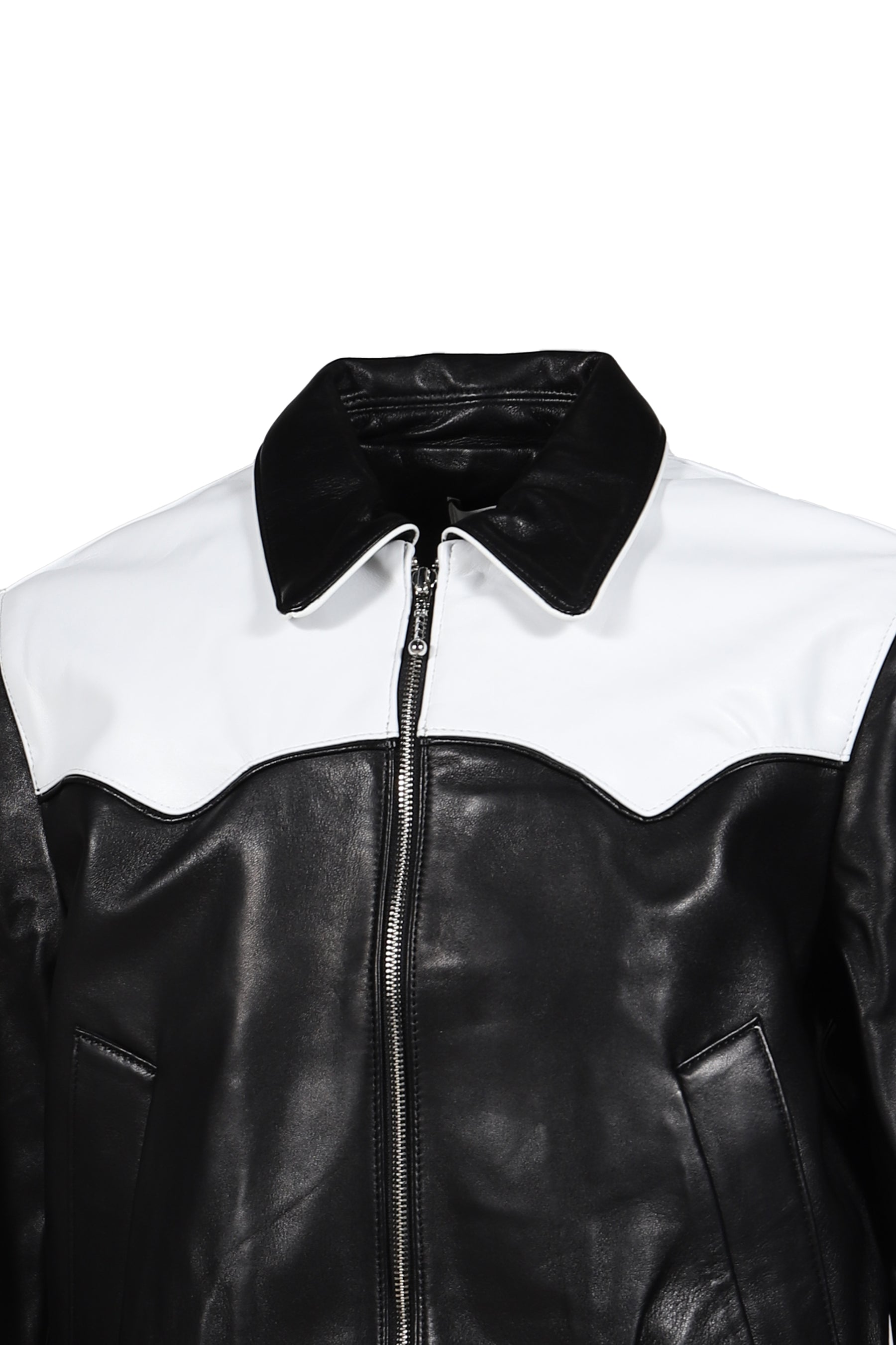 WESTERN LEATHER HARRINGTON JACKET / BLK WHT