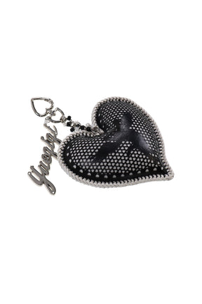 CUPID'S PERFORATED HEART CHARM - BLACK / BLK/WHT