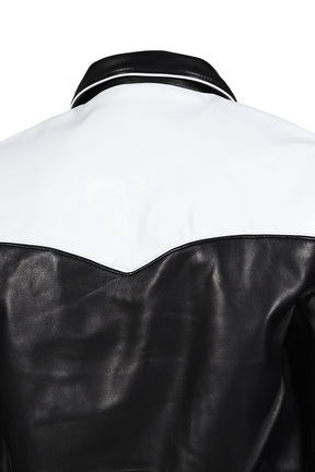 WESTERN LEATHER HARRINGTON JACKET / BLK WHT