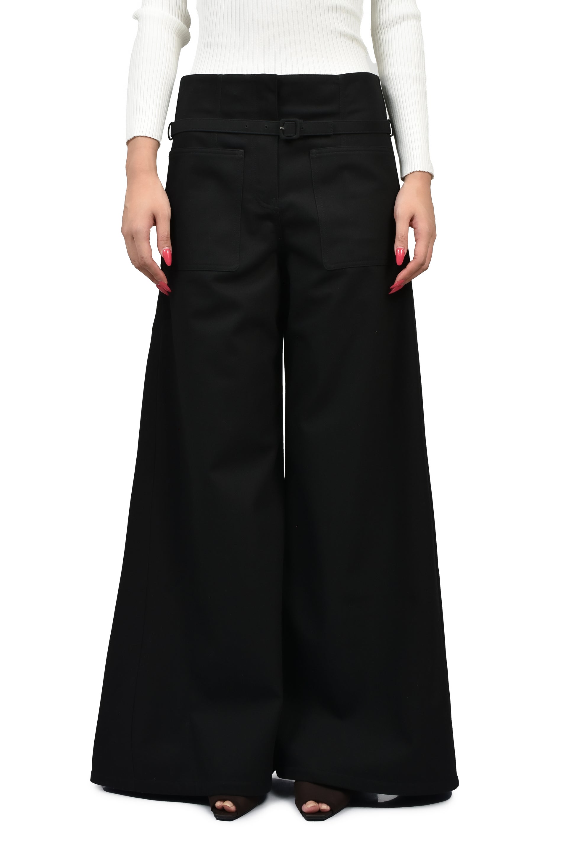 COTTON CANVAS PALAZZO PANTS / BLK