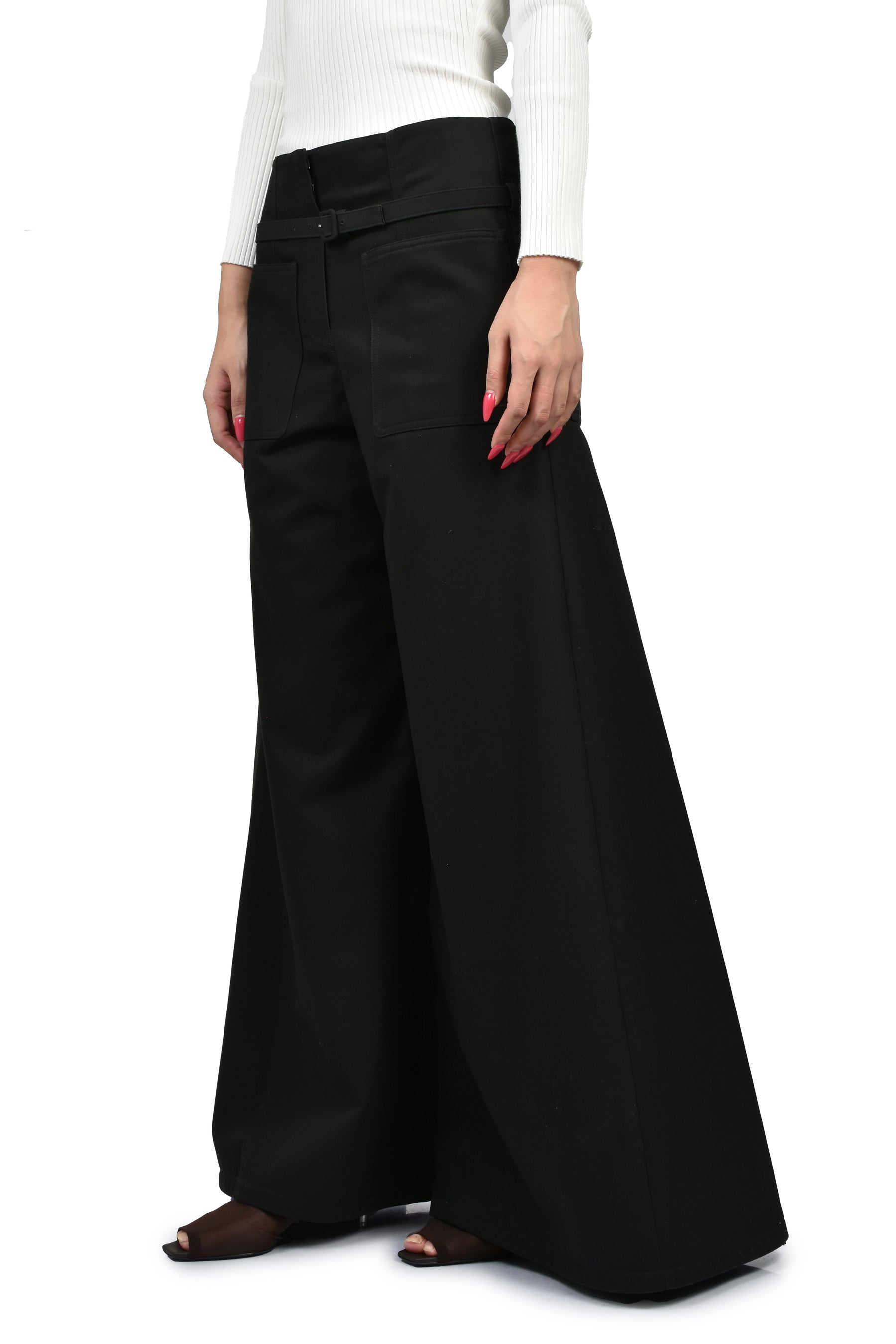 COTTON CANVAS PALAZZO PANTS / BLK