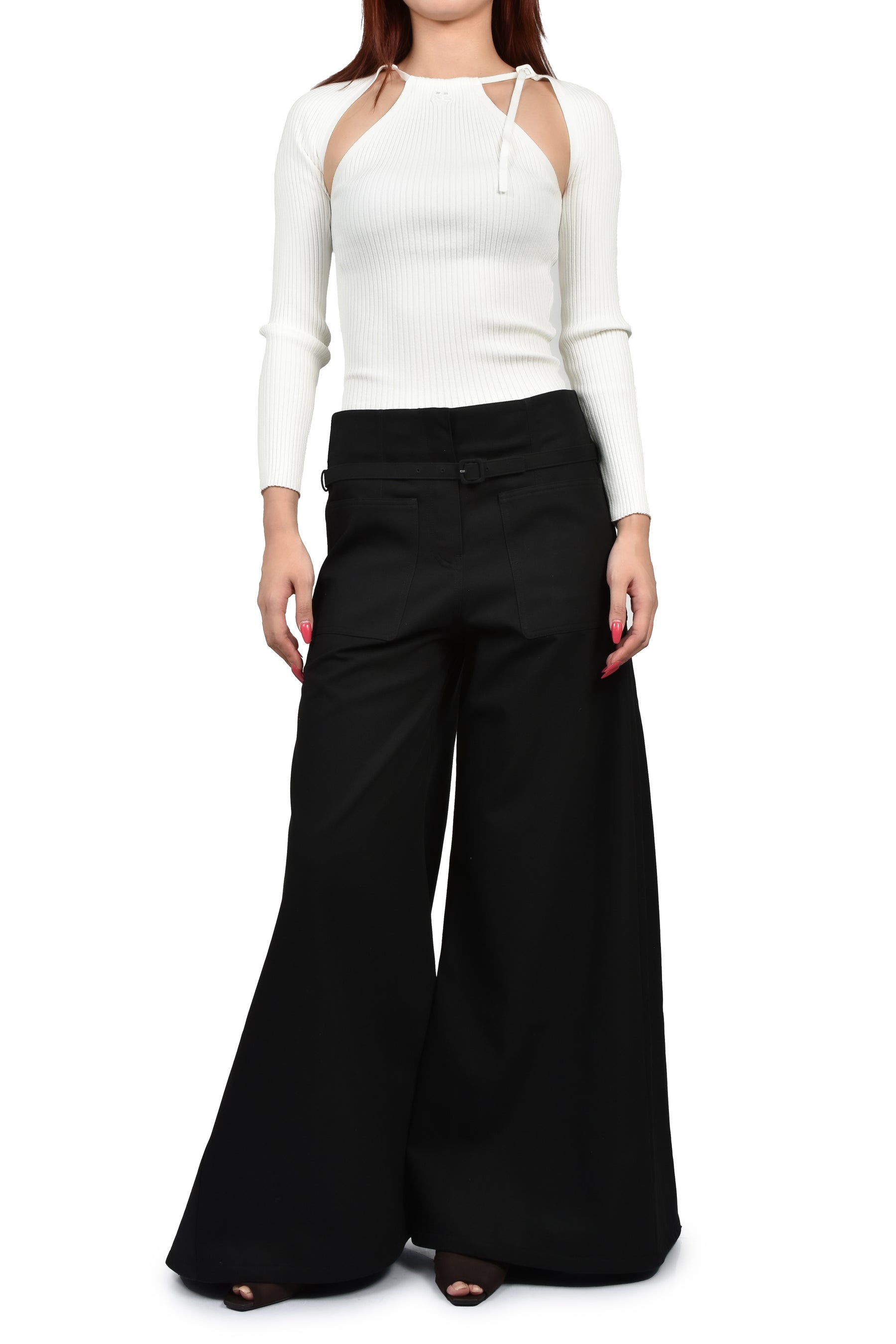 COTTON CANVAS PALAZZO PANTS / BLK