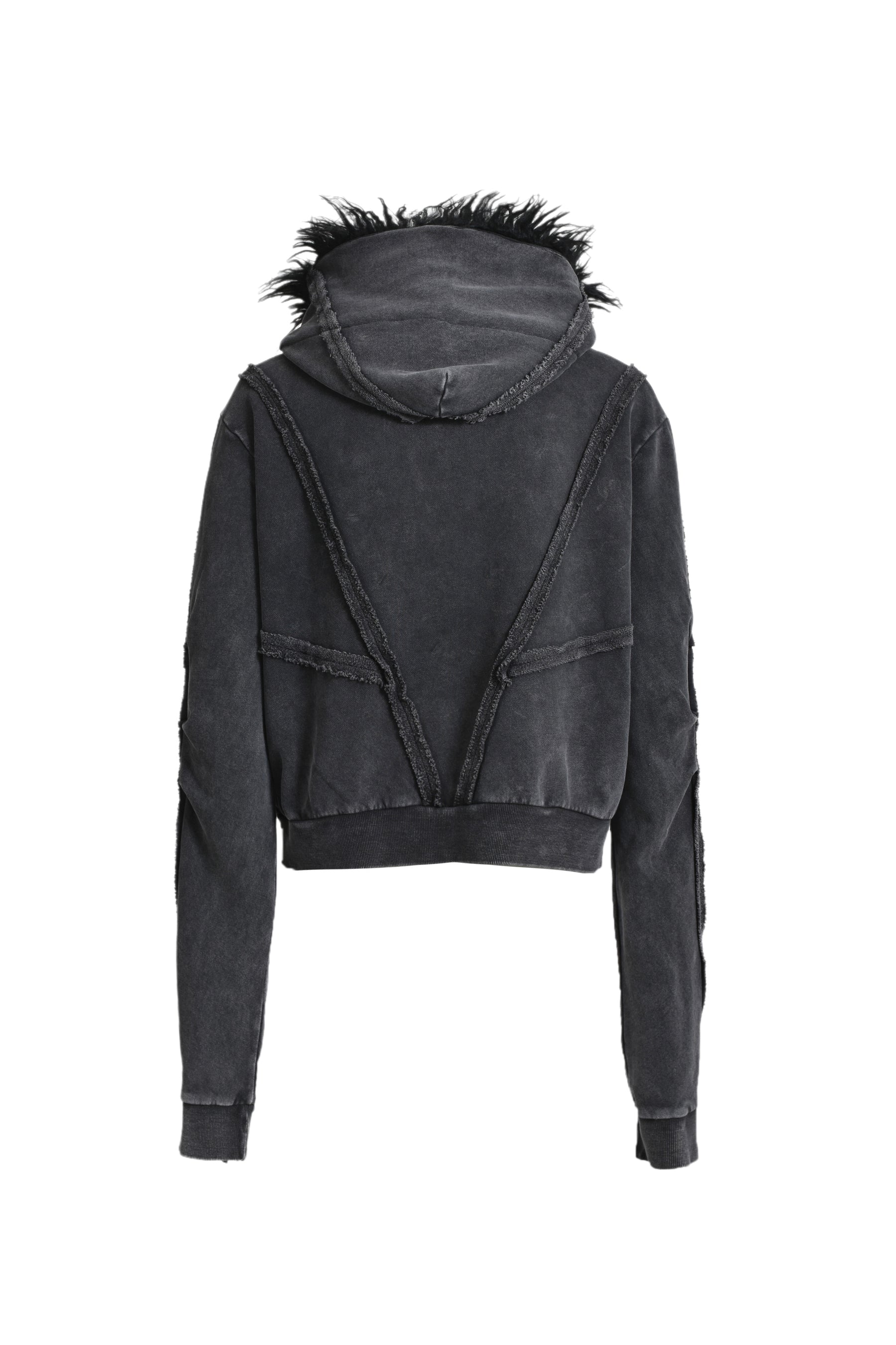 DISTRESSED ZIP UP HOODIE / FADED BLK