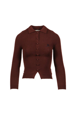 Lapel fitted cardigan / red