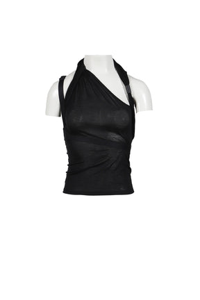 SLEEVELESS KNOT TOP W/ BACK STRAP / BLK
