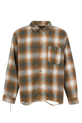 OMBRE CHECK DAMAGED WIDE FLANNEL SHIRTS / YEL×GRN