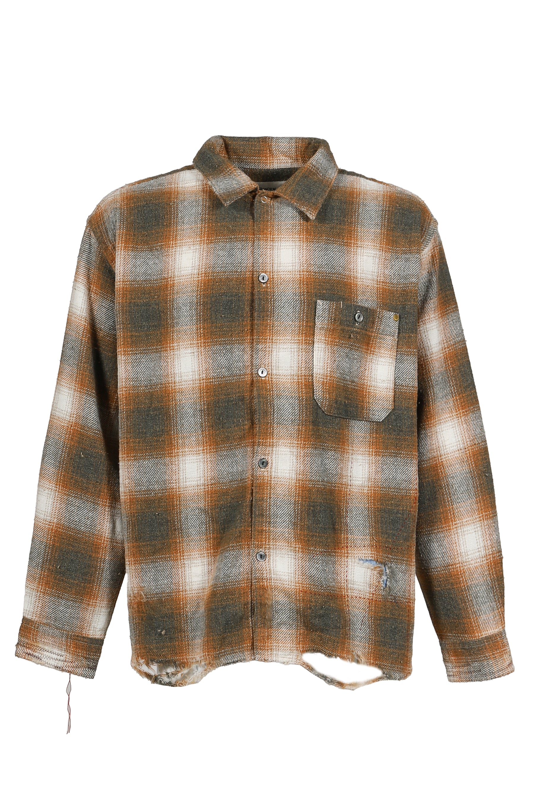 OMBRE CHECK DAMAGED WIDE FLANNEL SHIRTS / YEL×GRN