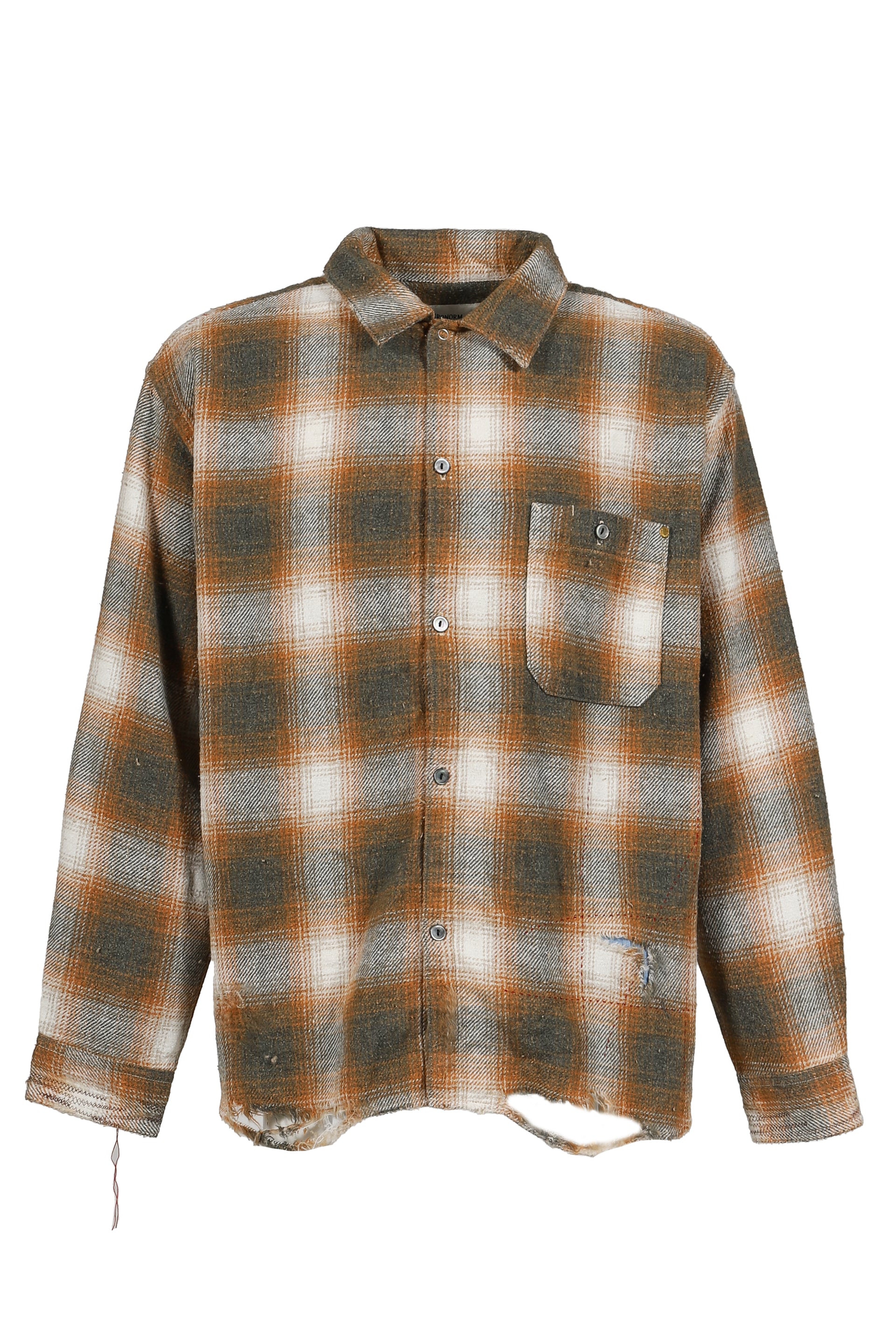 OMBRE CHECK DAMAGED WIDE FLANNEL SHIRTS / YEL×GRN