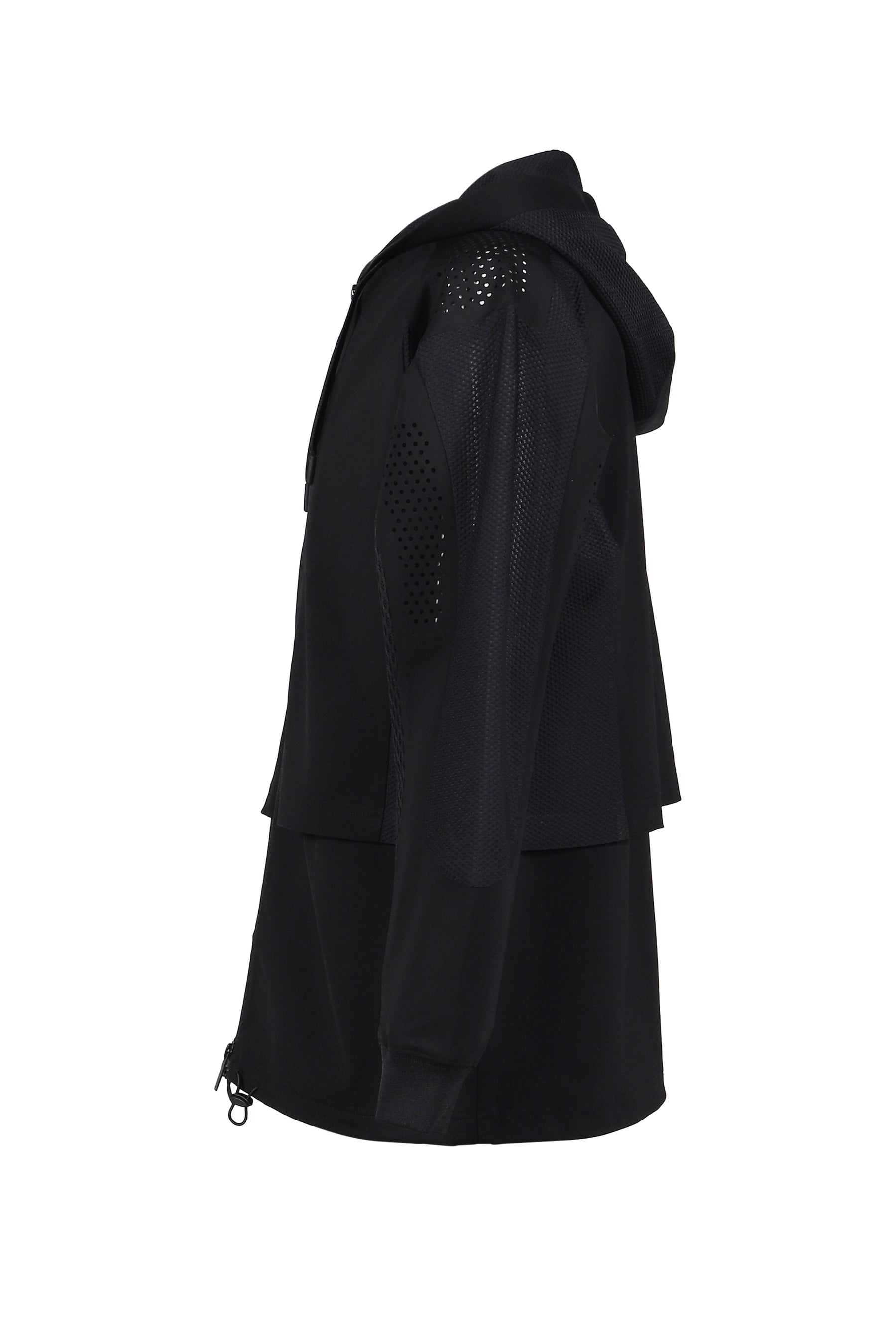 White Mountaineering LAYERED ZIP UP HOODIE / BLK