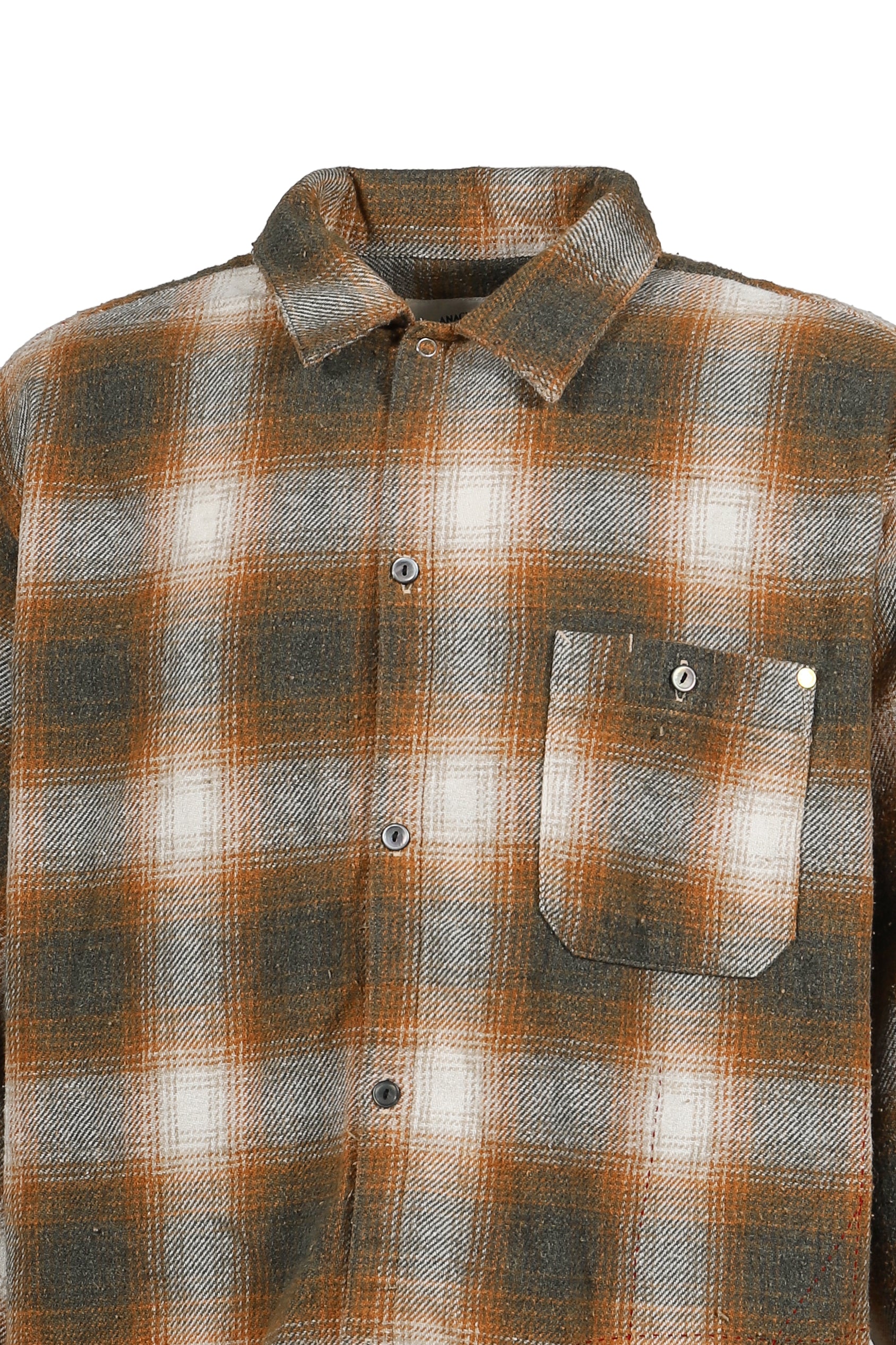 OMBRE CHECK DAMAGED WIDE FLANNEL SHIRTS / YEL×GRN