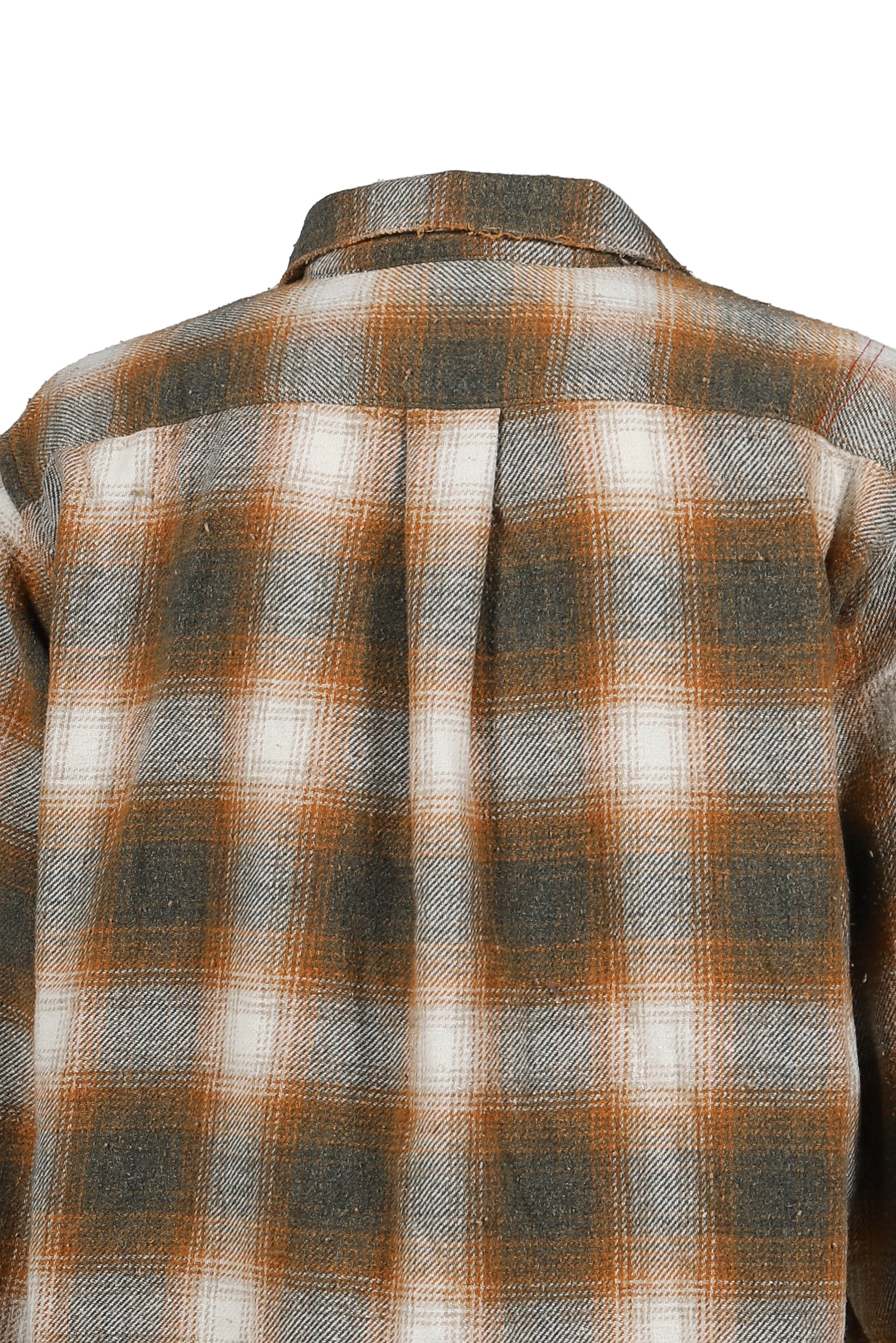 OMBRE CHECK DAMAGED WIDE FLANNEL SHIRTS / YEL×GRN