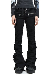 HIGH WAIST LACE UP FLARE / BLK 