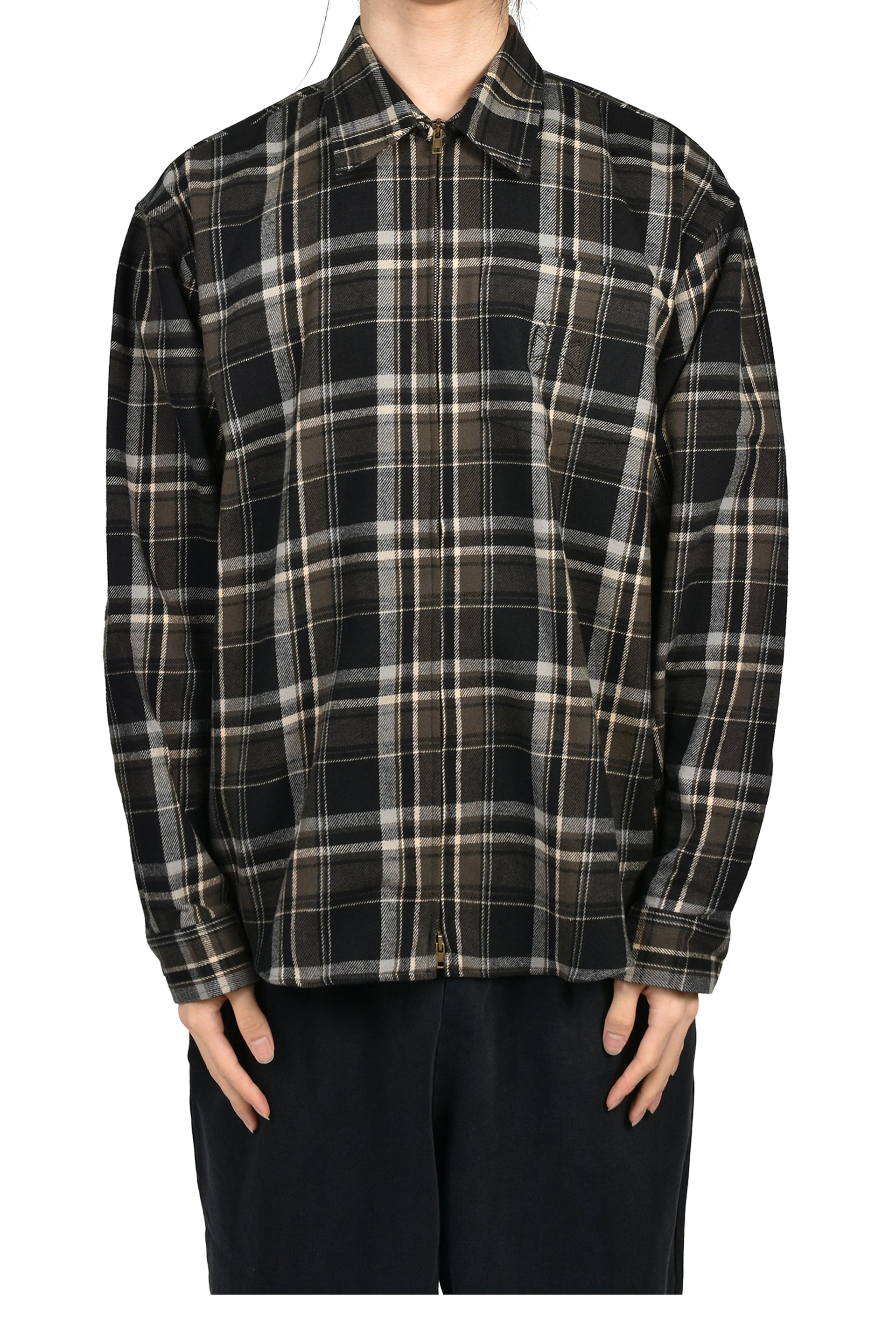 ZIP-UP BIKER CROSS LOGO FLANNEL SHIRT / BLK