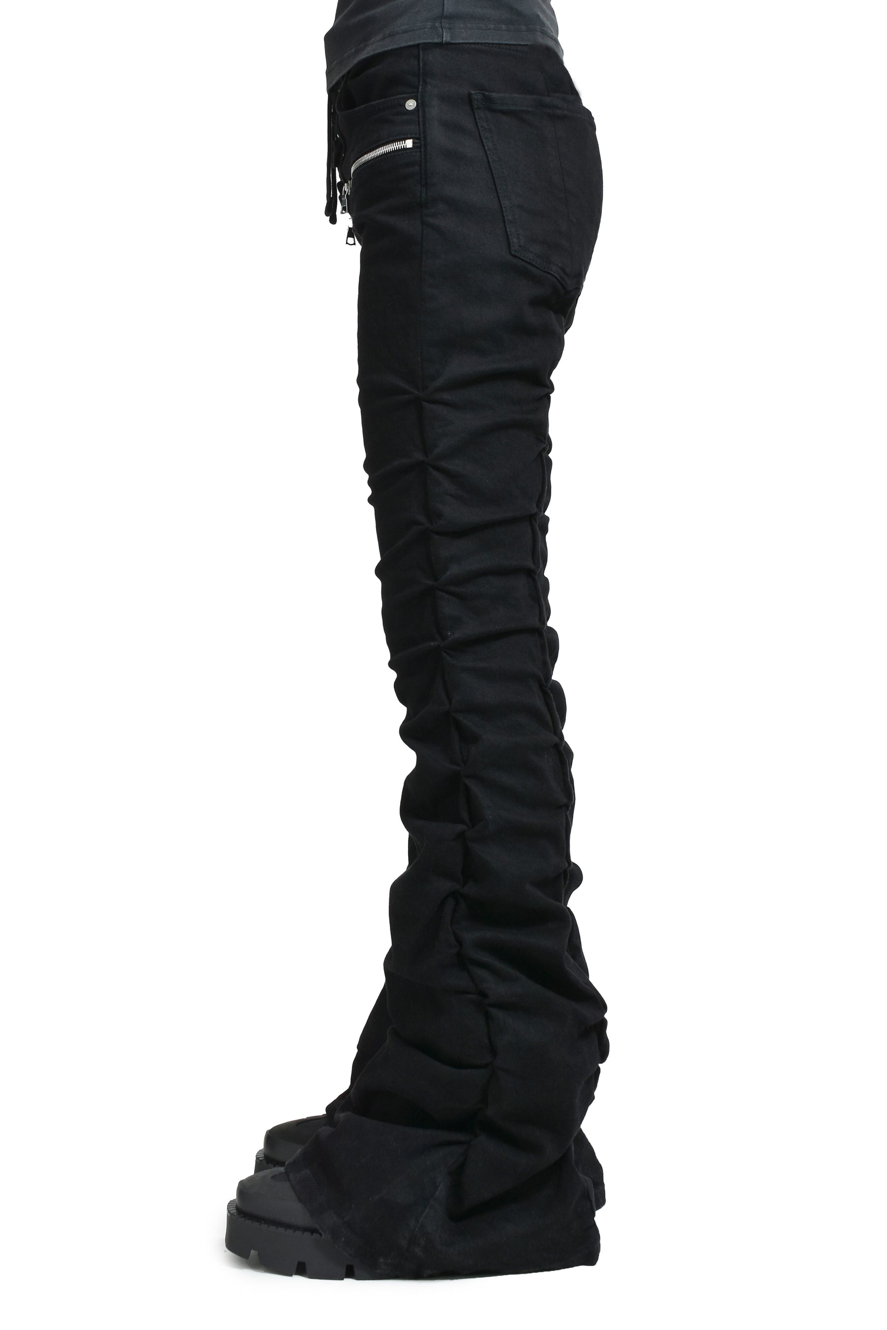 HIGH WAIST LACE UP FLARE / BLK 