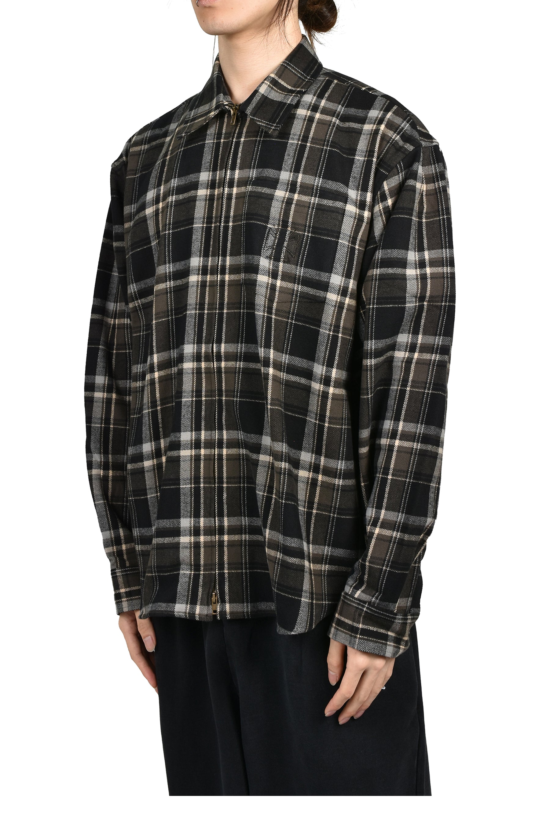 ZIP-UP BIKER CROSS LOGO FLANNEL SHIRT / BLK