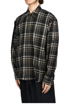 ZIP-UP BIKER CROSS LOGO FLANNEL SHIRT / BLK