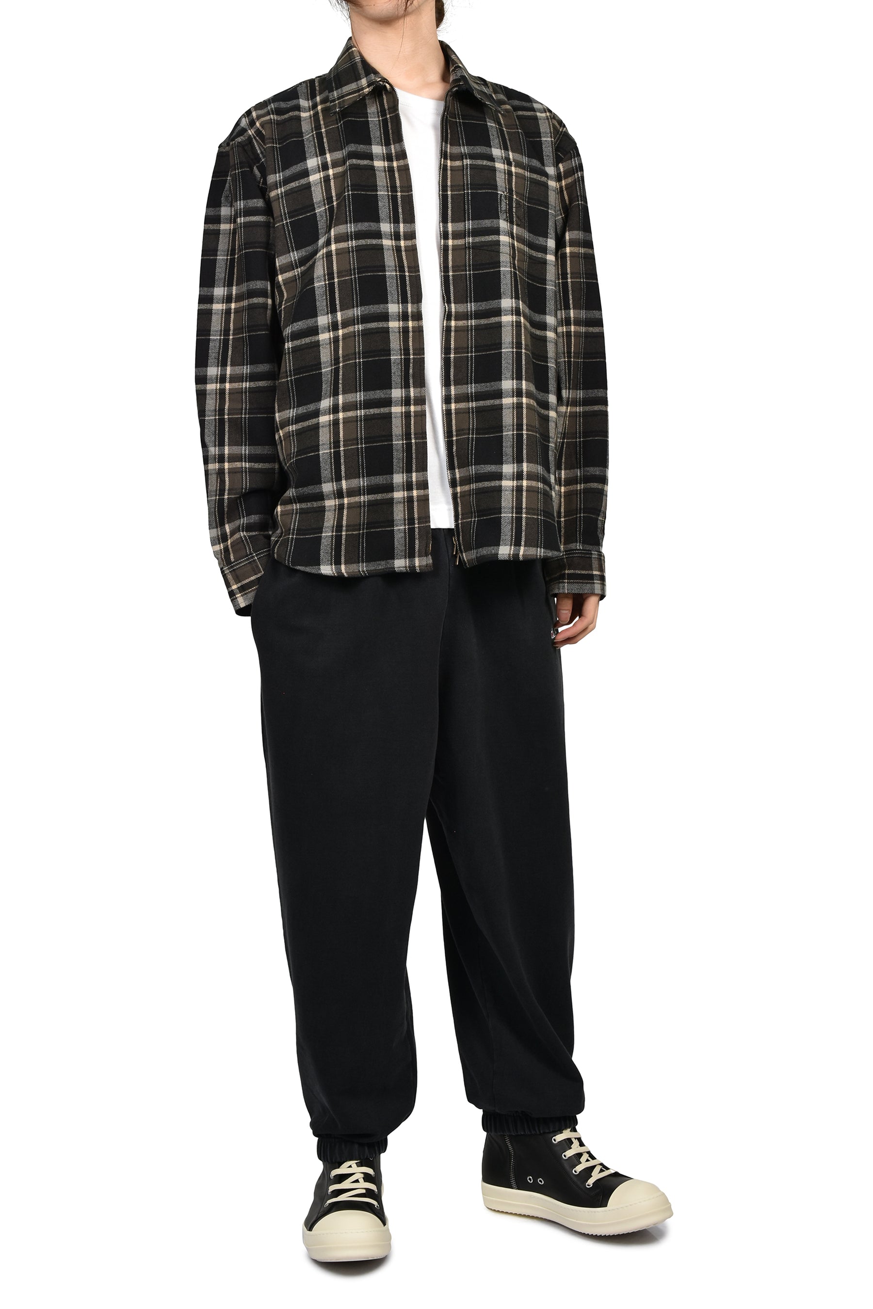 ZIP-UP BIKER CROSS LOGO FLANNEL SHIRT / BLK