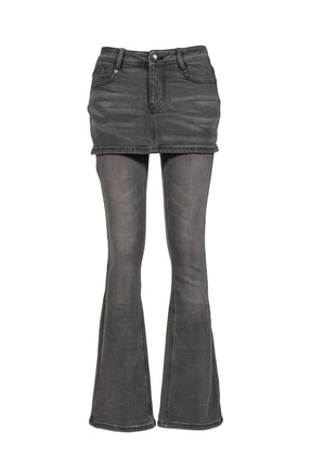 GRAY LAYERED FITTED JEANS WITH DOUBLE-LAYER SLIGHT FLARE / GRY