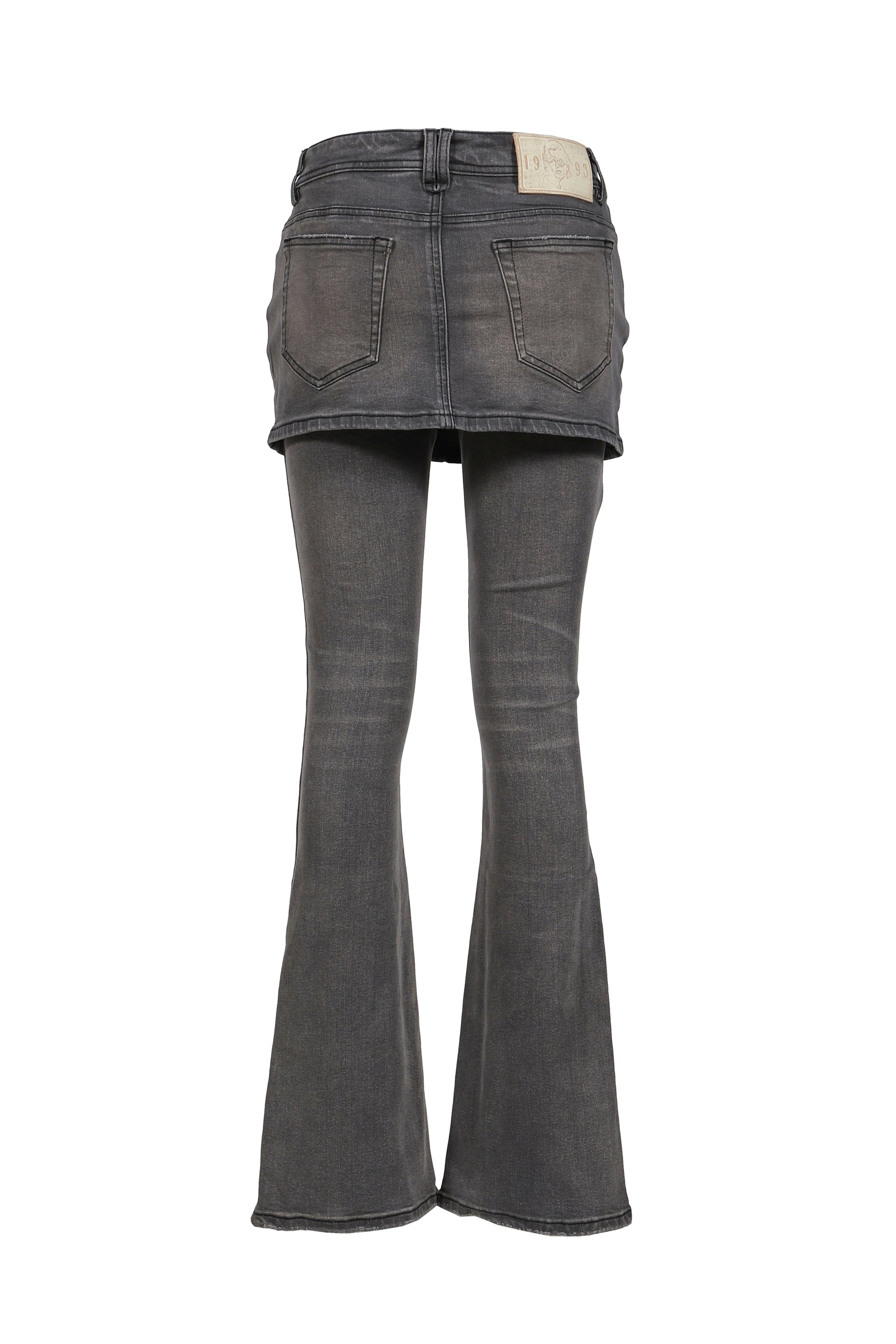 GRAY LAYERED FITTED JEANS WITH DOUBLE-LAYER SLIGHT FLARE / GRY