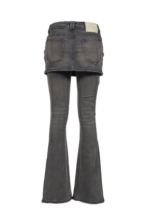 GRAY LAYERED FITTED JEANS WITH DOUBLE-LAYER SLIGHT FLARE / GRY