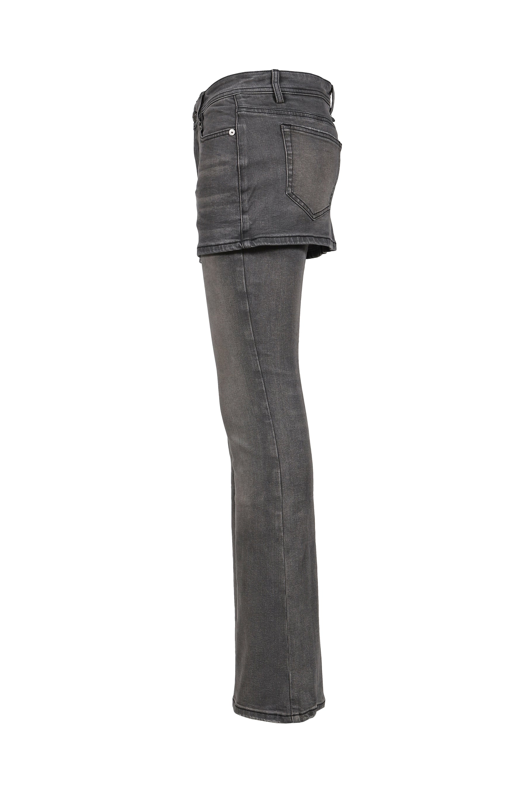 GRAY LAYERED FITTED JEANS WITH DOUBLE-LAYER SLIGHT FLARE / GRY