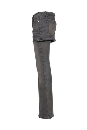 GRAY LAYERED FITTED JEANS WITH DOUBLE-LAYER SLIGHT FLARE / GRY