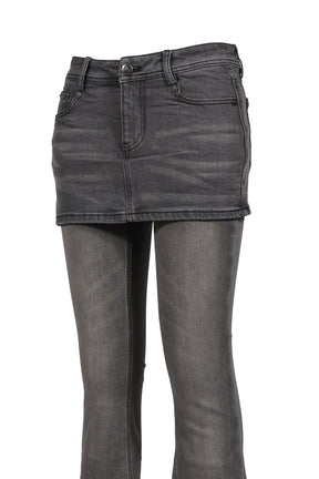 GRAY LAYERED FITTED JEANS WITH DOUBLE-LAYER SLIGHT FLARE / GRY