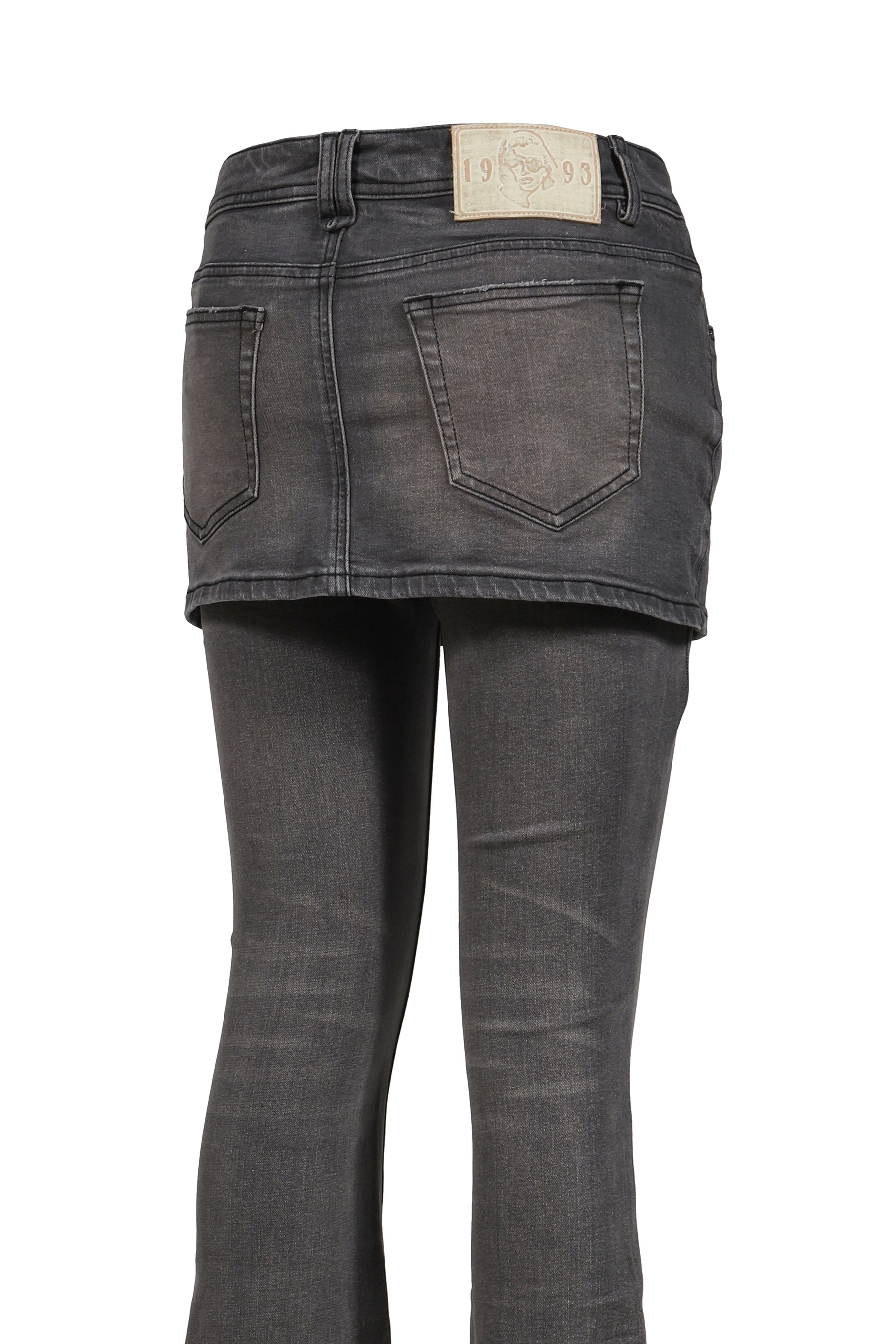 GRAY LAYERED FITTED JEANS WITH DOUBLE-LAYER SLIGHT FLARE / GRY