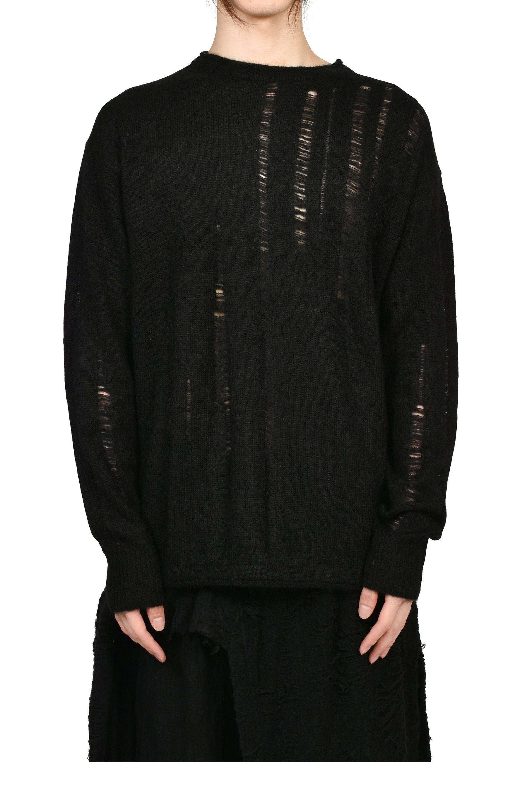 MOHAIR DAMAGE KNIT PULLOVER / BLK