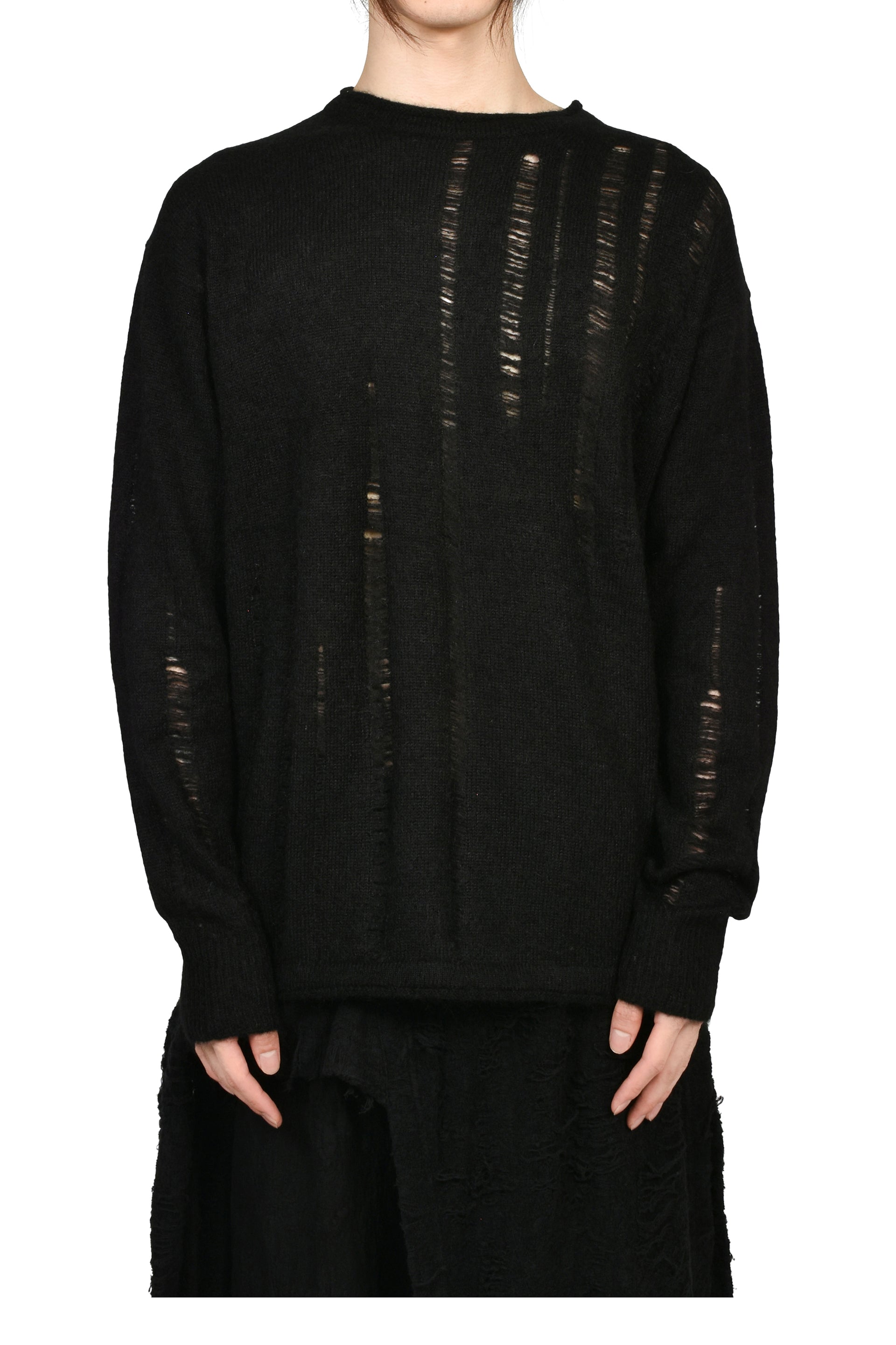 MOHAIR DAMAGE KNIT PULLOVER / BLK
