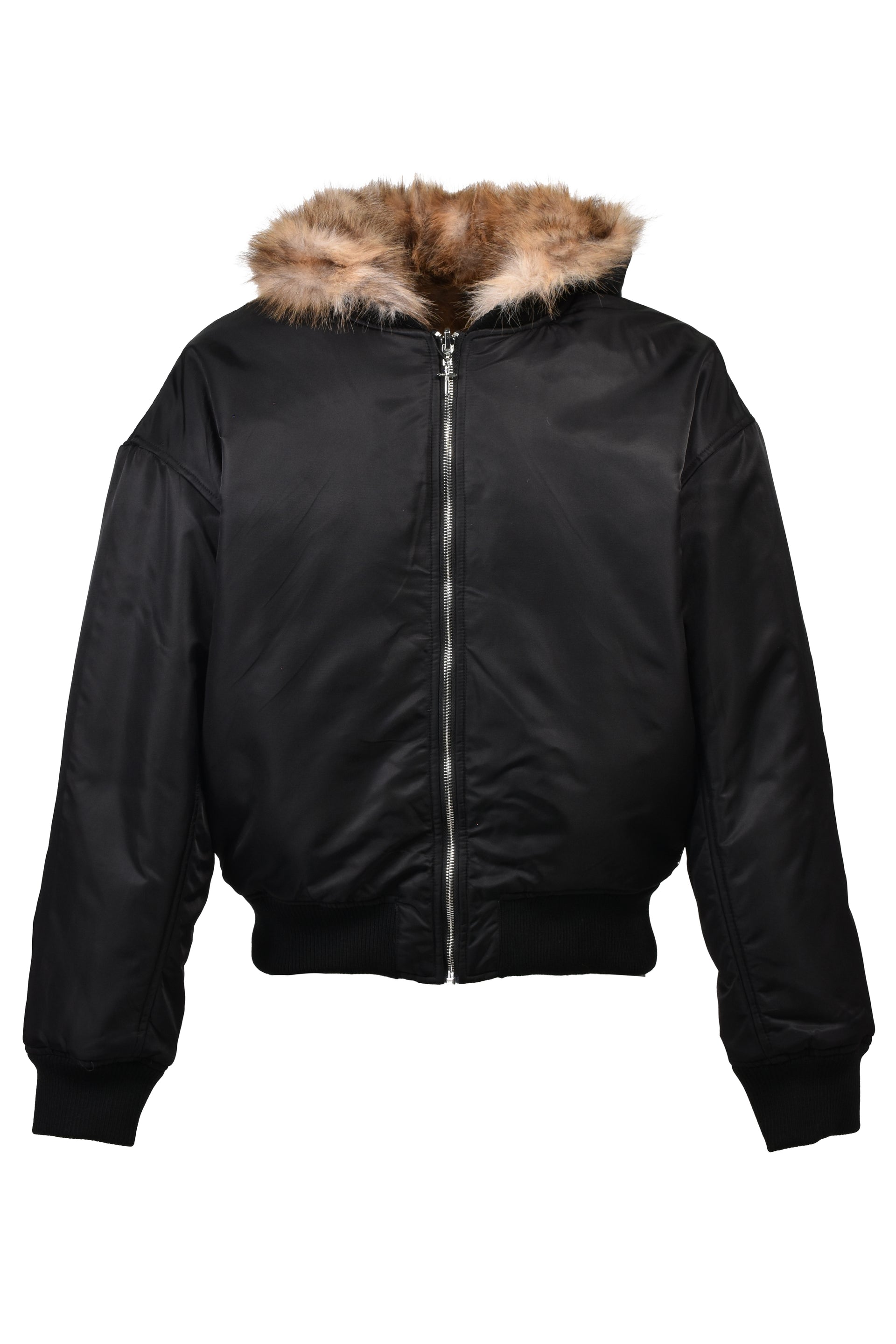 REVERSIBLE LEOPARD FUR JACKET / BLK