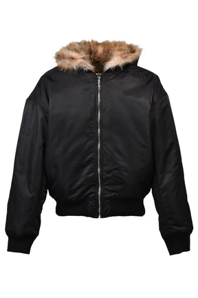 REVERSIBLE LEOPARD FUR JACKET / BLK