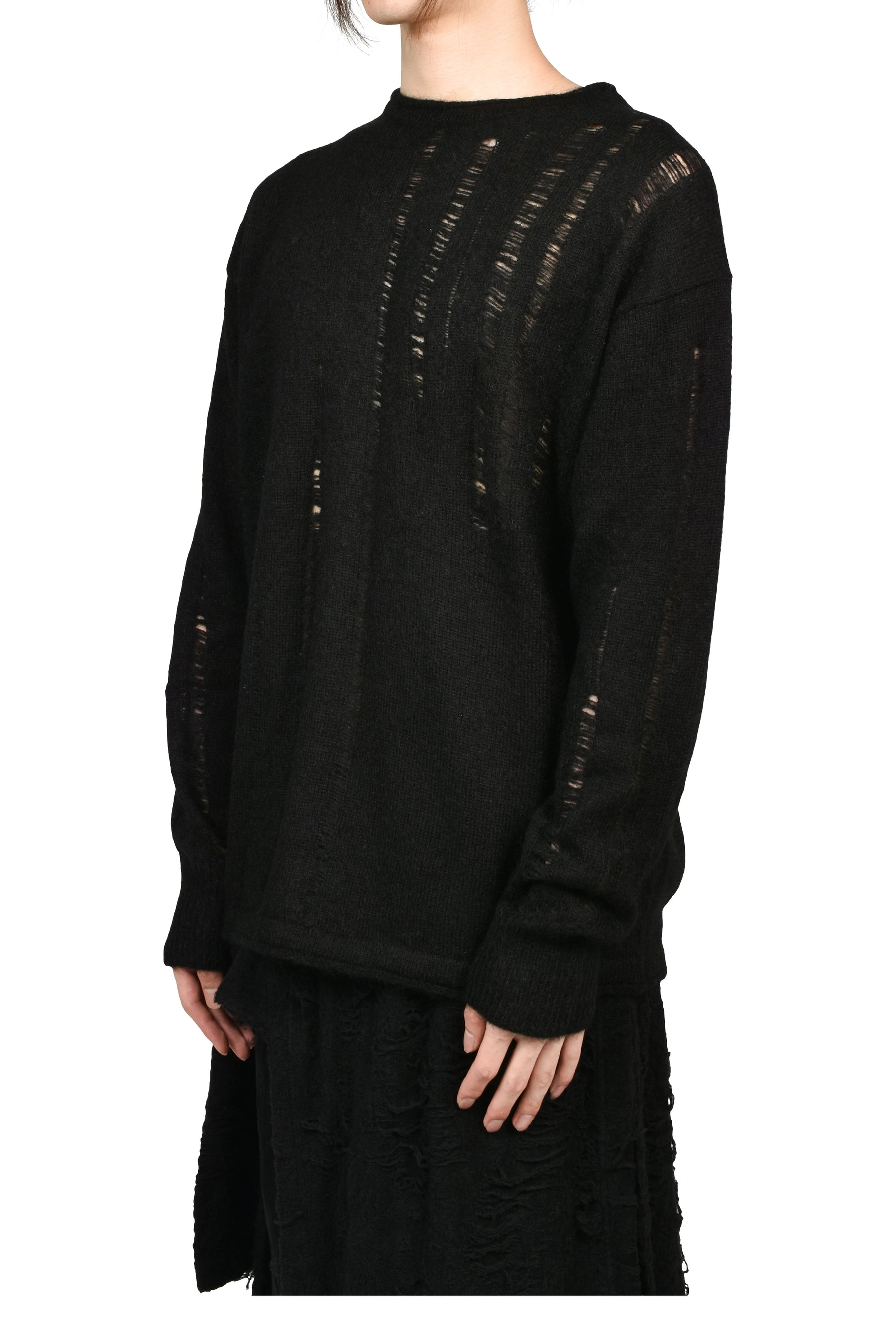 MOHAIR DAMAGE KNIT PULLOVER / BLK