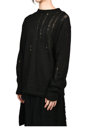 MOHAIR DAMAGE KNIT PULLOVER / BLK